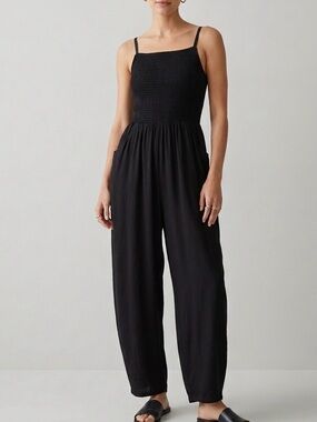 NWT American Eagle Black Smocked Linen Blend Jumpsuit XXL New Coastal Boho